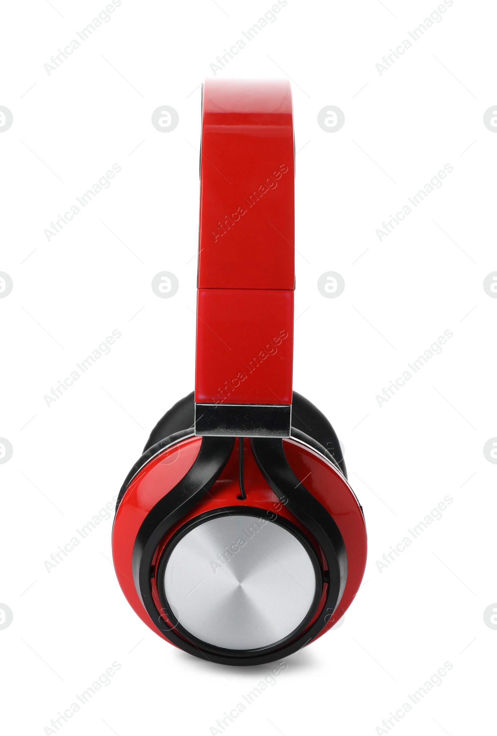 Photo of Stylish modern headphones with earmuffs on white background