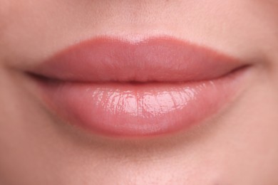 Photo of Woman with beautiful full lips as background, closeup