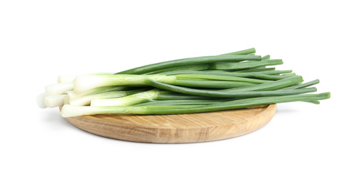 Photo of Fresh green spring onions isolated on white