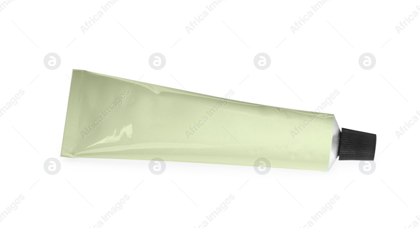 Photo of Tube of hand cream isolated on white, top view