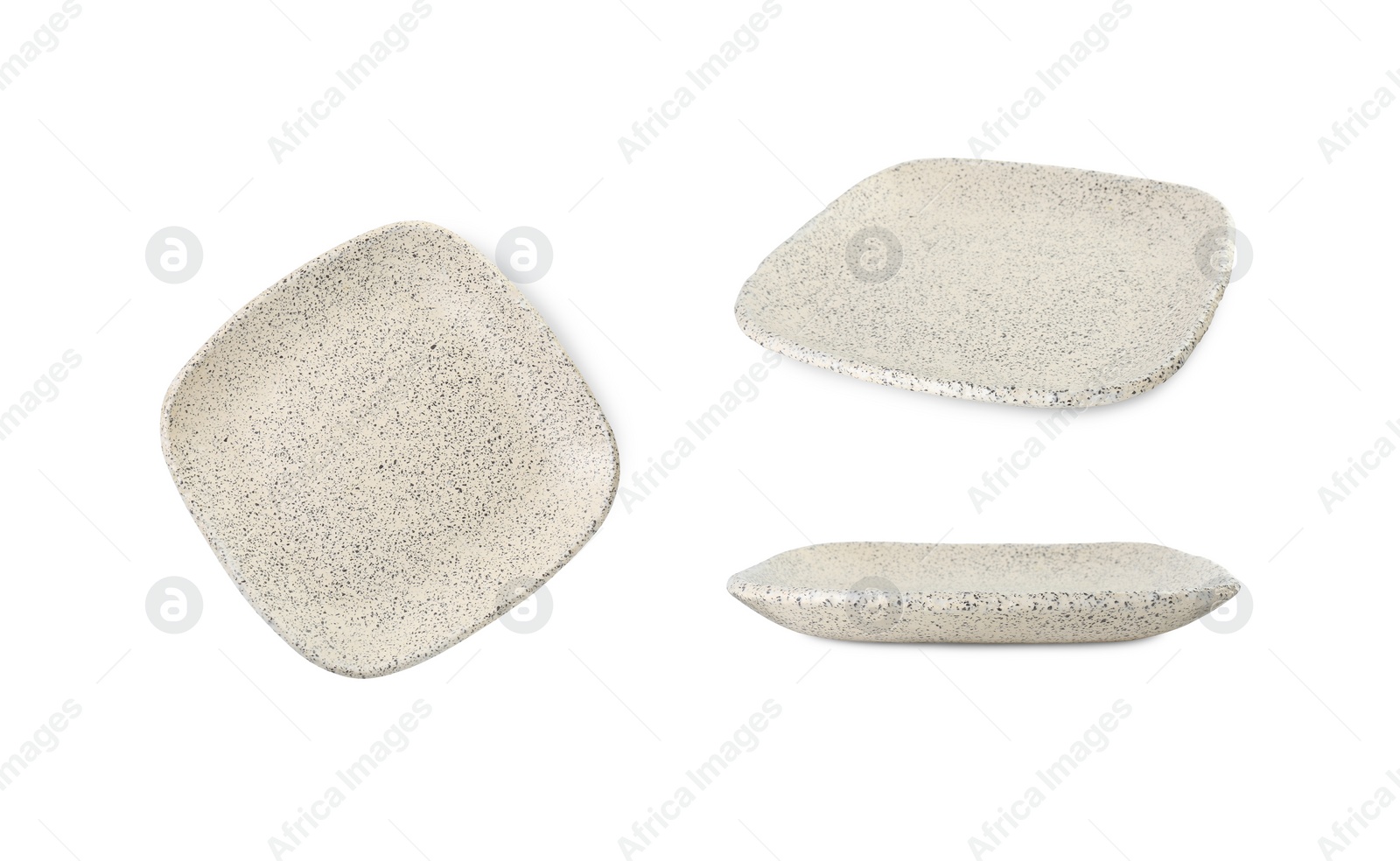 Image of Empty ceramic plate isolated on white, set with different views