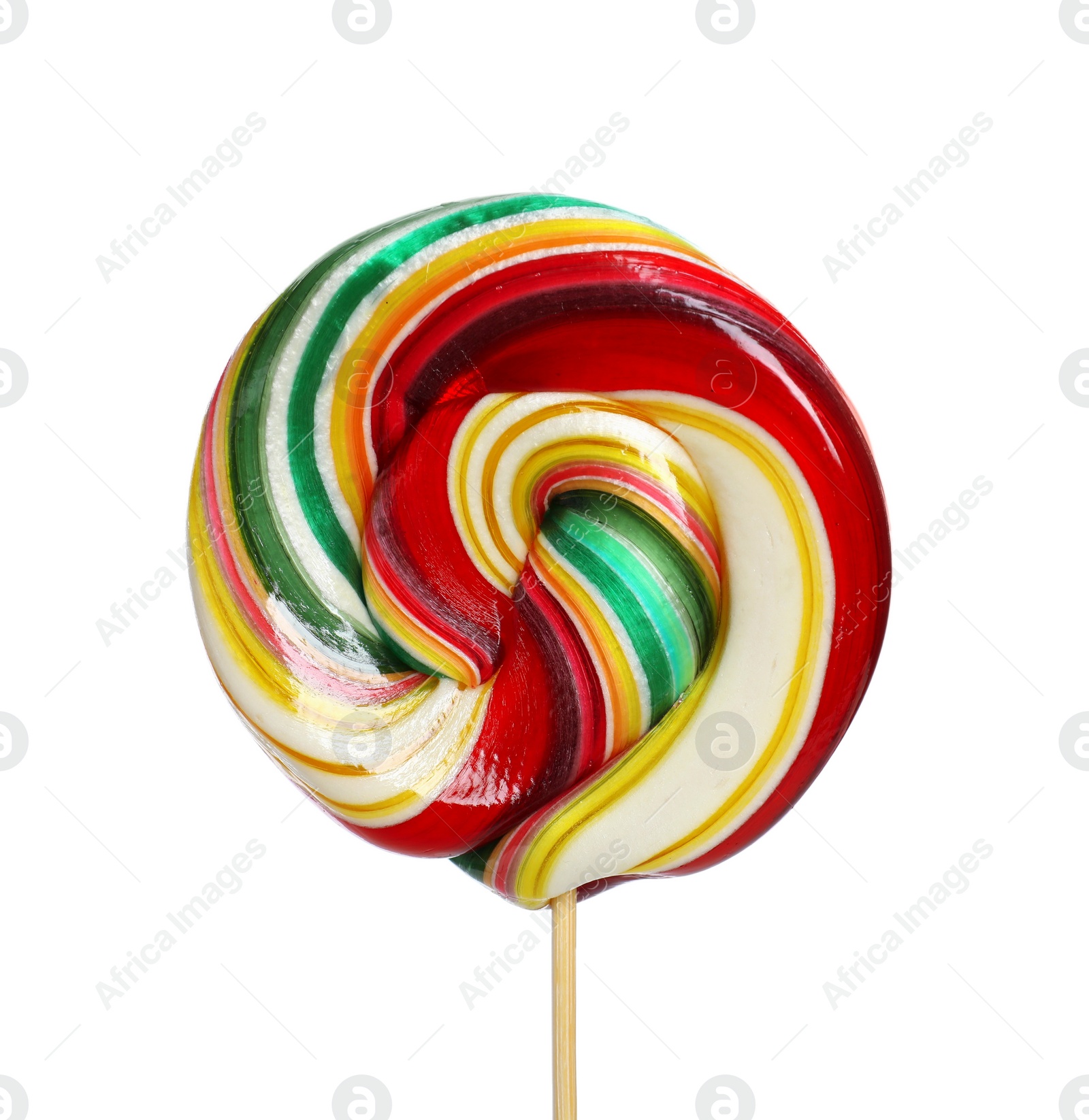 Photo of Stick with colorful lollipop swirl isolated on white