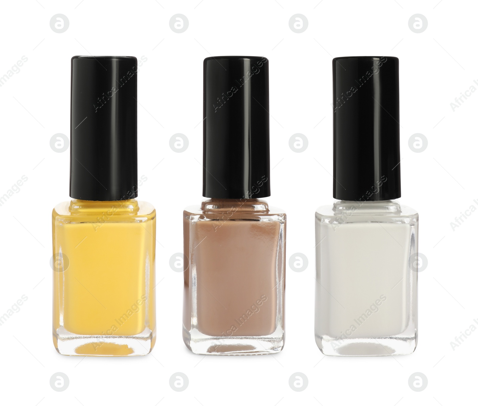 Image of Nail polishes of different colors isolated on white, collection