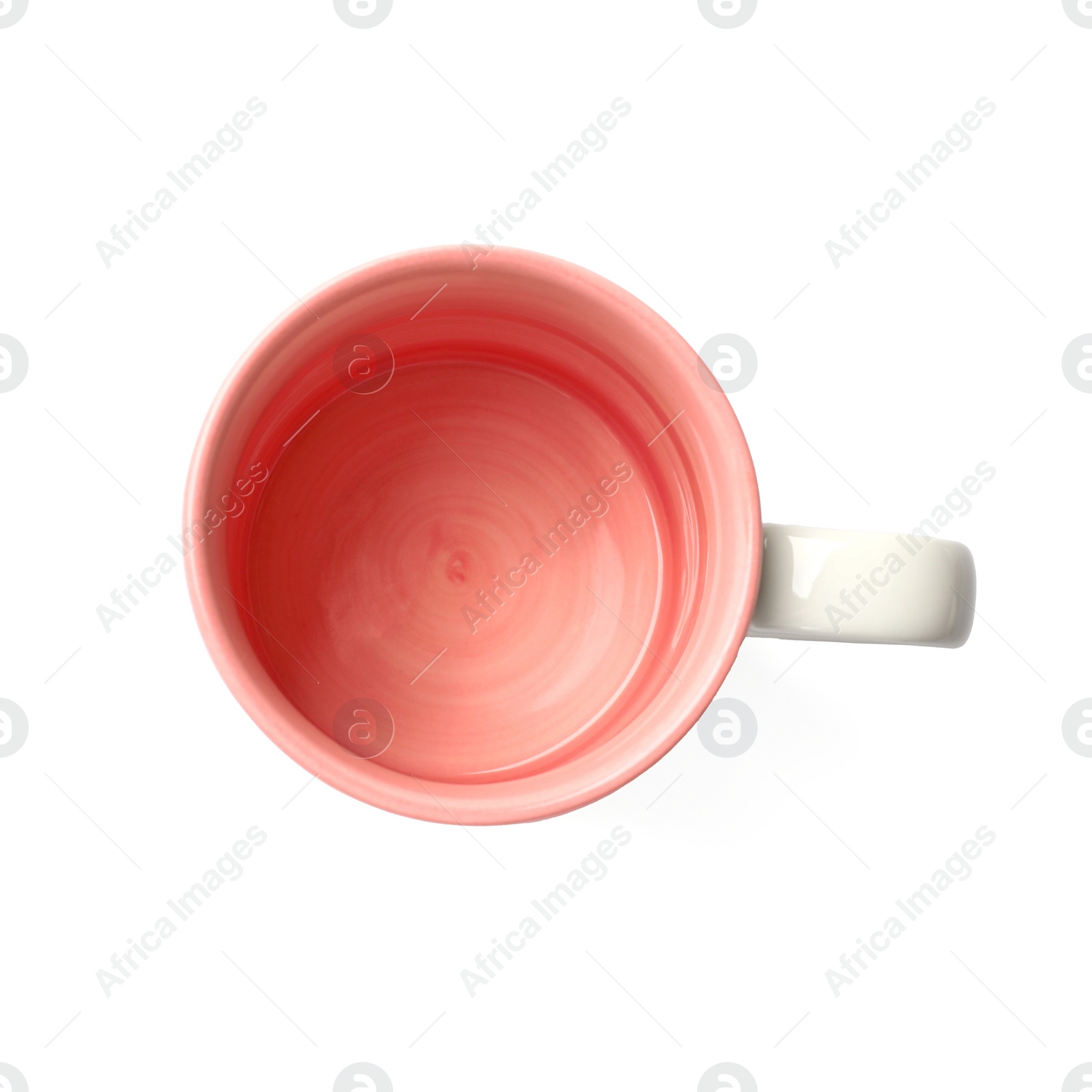 Photo of One clean ceramic cup isolated on white, top view