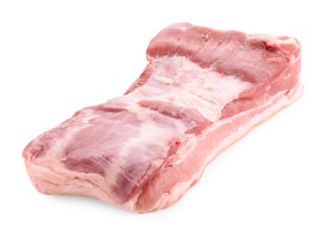 Photo of One piece of raw pork belly isolated on white