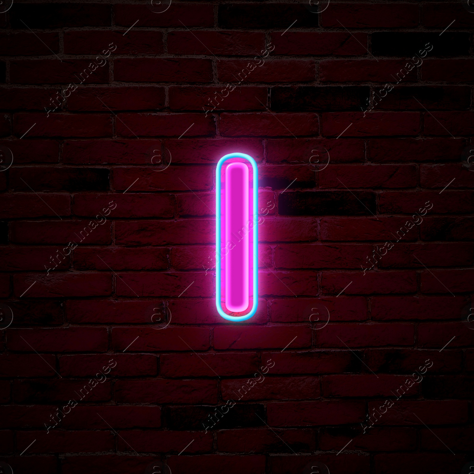 Image of Glowing neon number 1 sign on brick wall