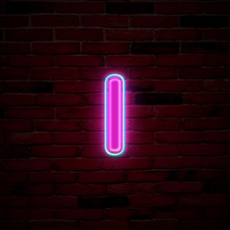 Image of Glowing neon number 1 sign on brick wall