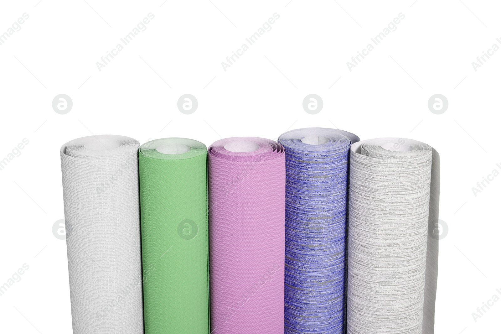 Image of Different colorful wallpaper rolls isolated on white