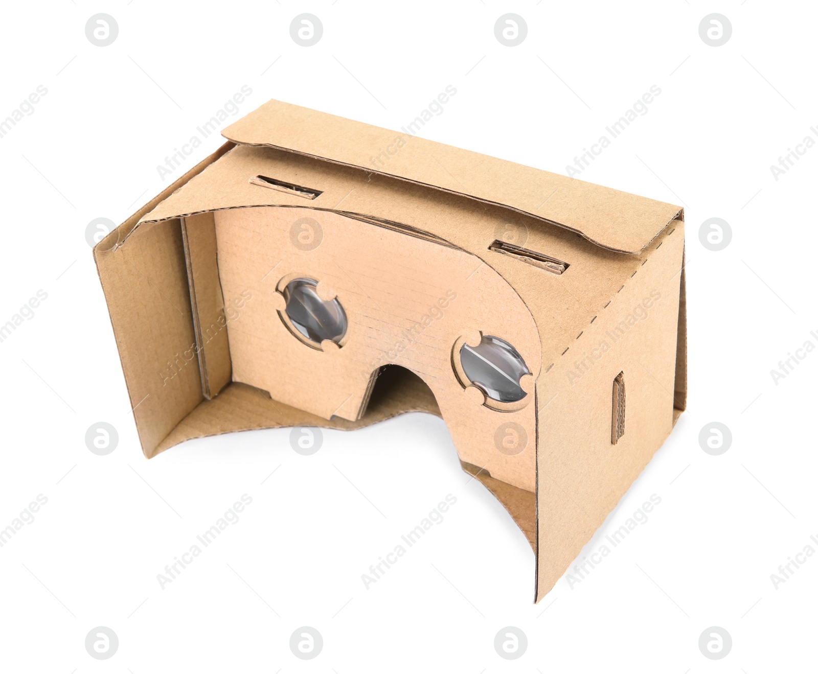 Photo of Cardboard virtual reality headset on white background