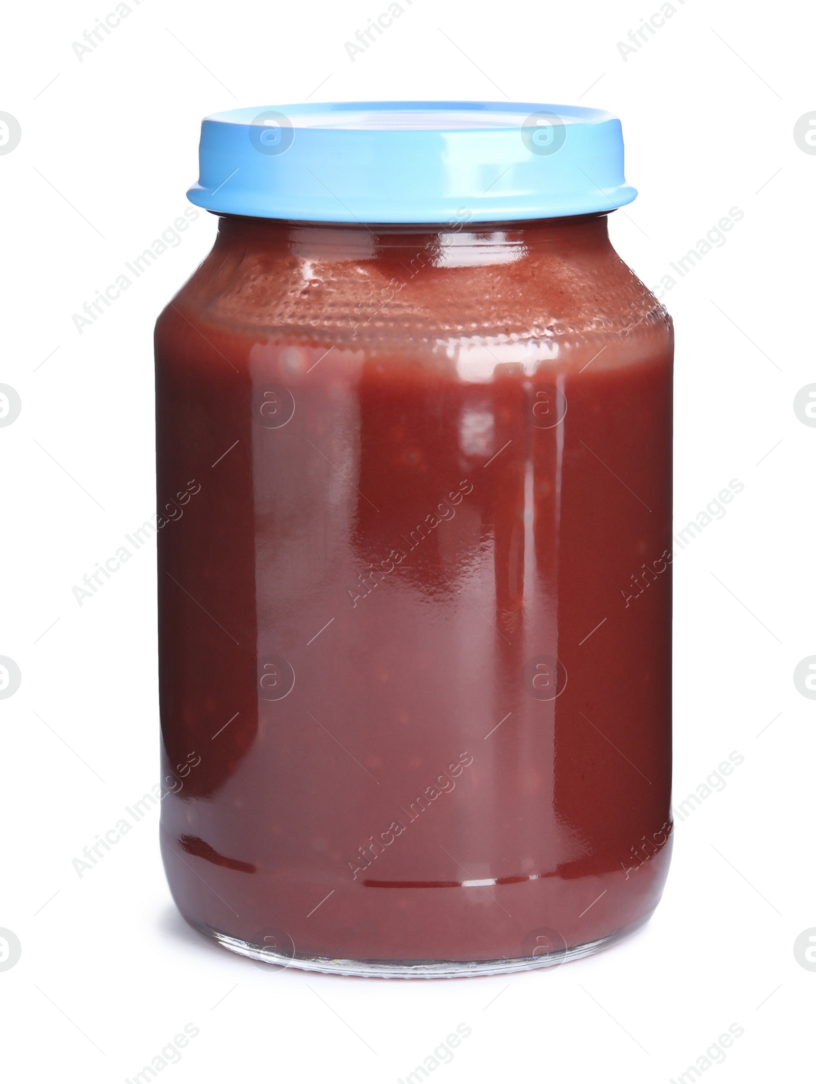 Photo of Jar with baby food isolated on white