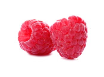 Delicious fresh ripe raspberries on white background