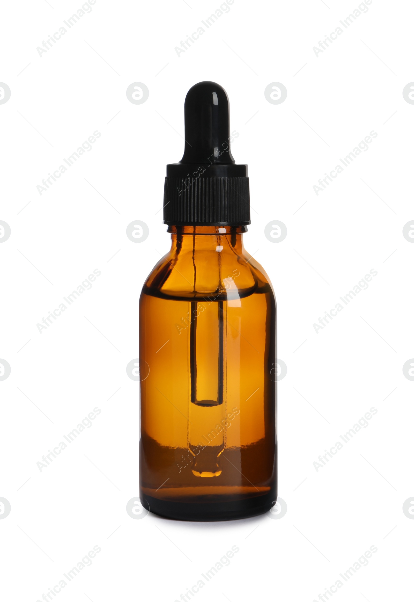 Photo of Bottle of cosmetic serum isolated on white