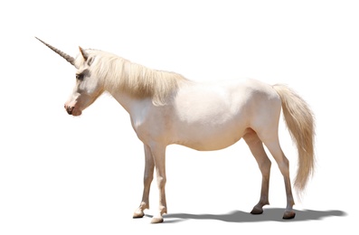 Image of Amazing unicorn with beautiful mane on white background