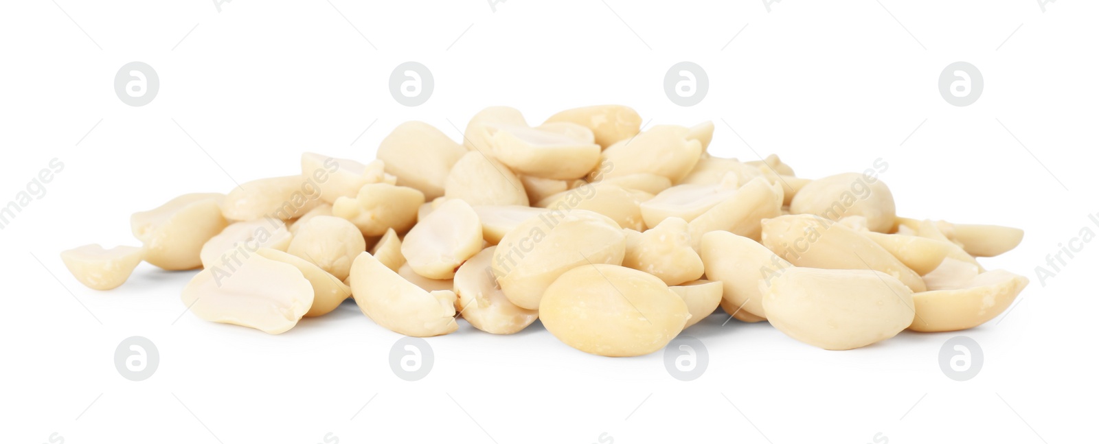 Photo of Pile of fresh peeled peanuts isolated on white