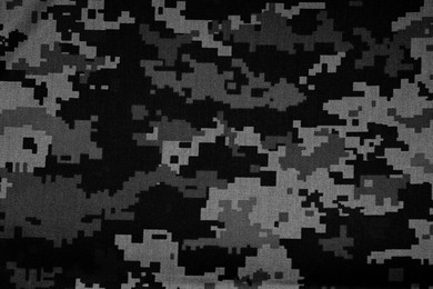 Image of Texture of camouflage fabric as background, top view. Black and white effect