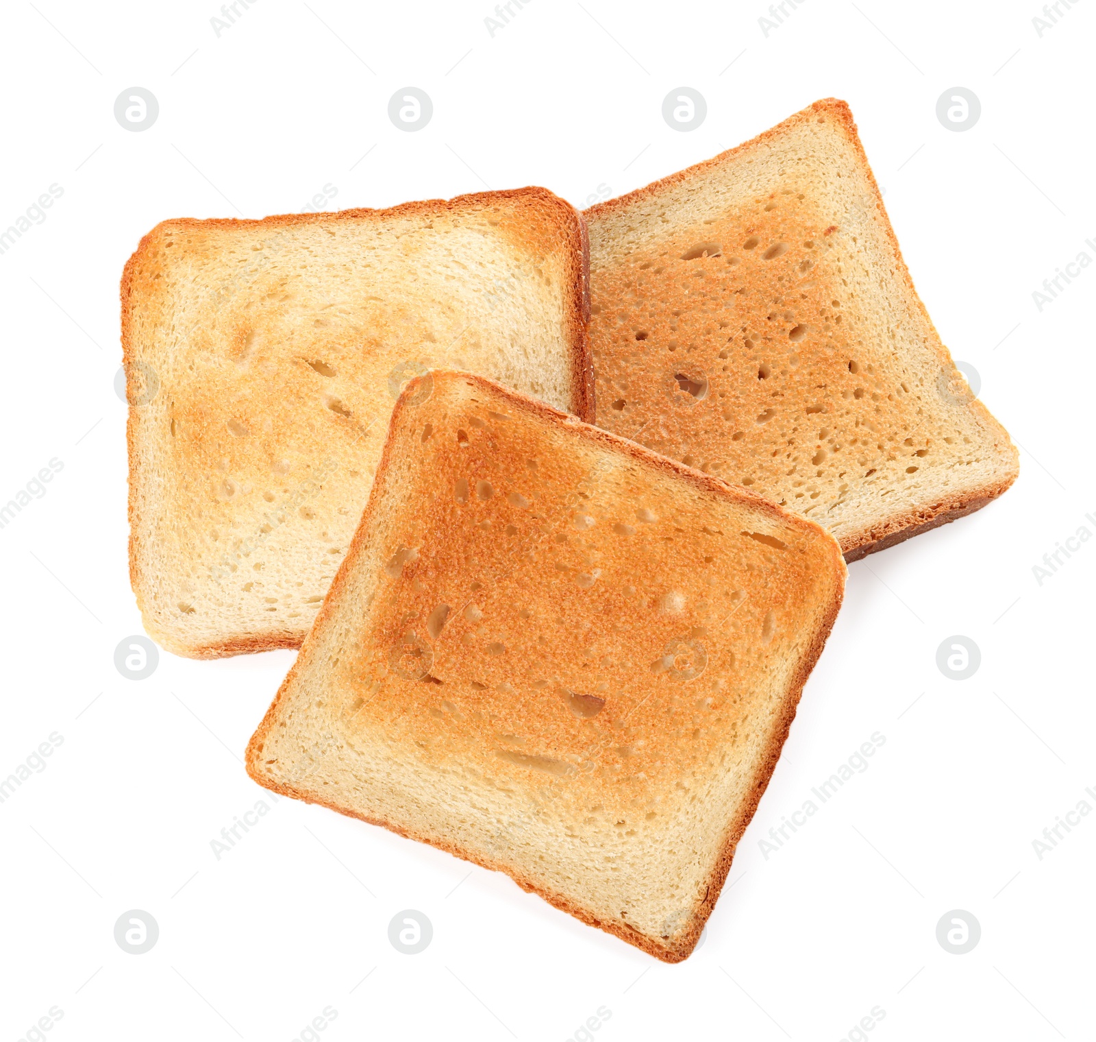 Photo of Slices of delicious toasted on white background, top view