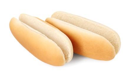 Two fresh hot dog buns isolated on white