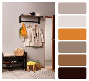 Color palette and photo of hallway interior. Collage