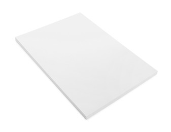 Photo of Stack of blank paper sheets for brochure isolated on white