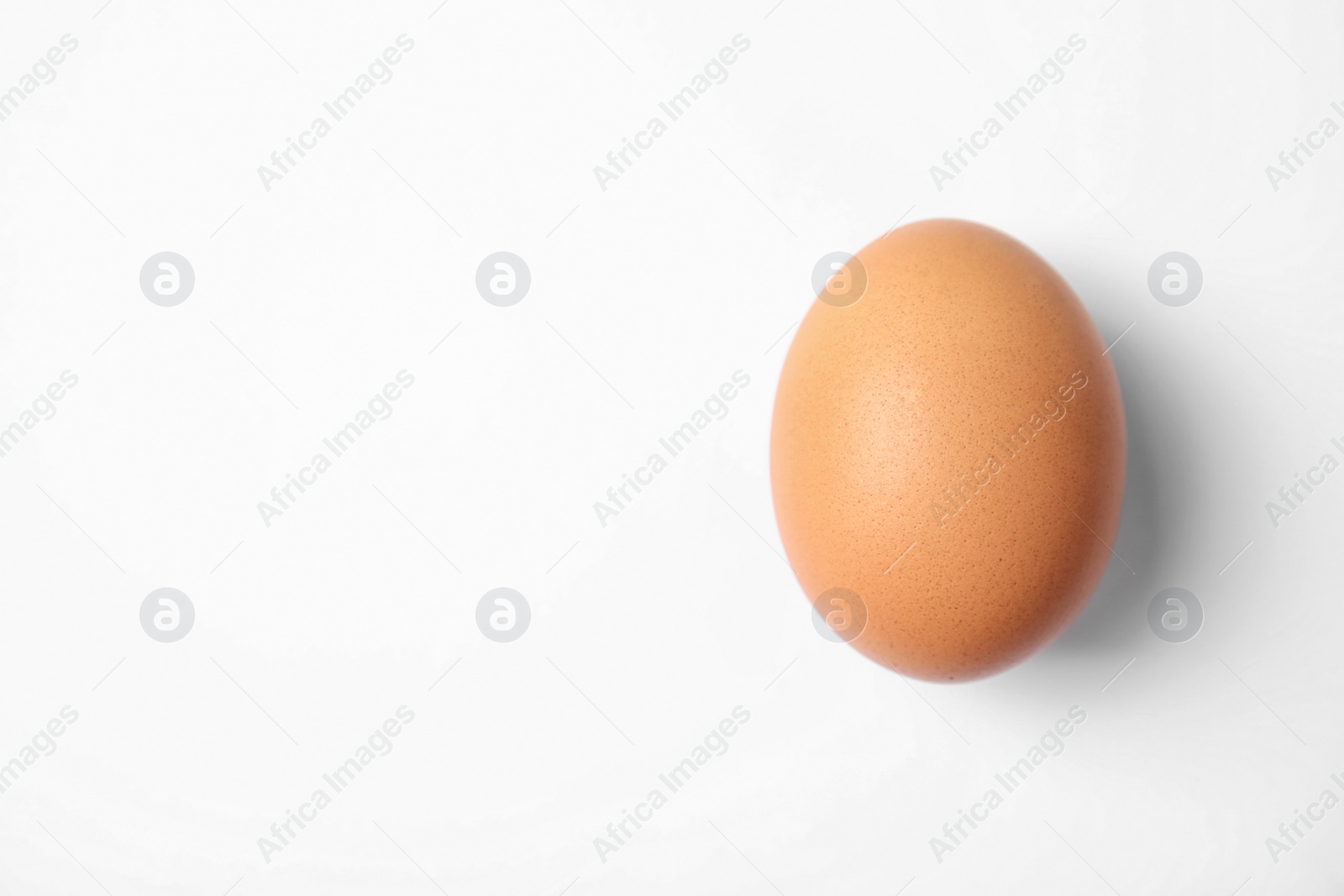 Photo of Raw brown chicken egg on white background, top view