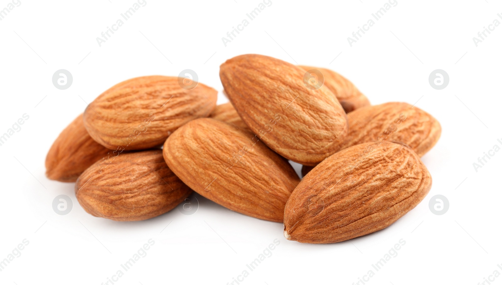 Photo of Organic almond nuts on white background. Healthy snack