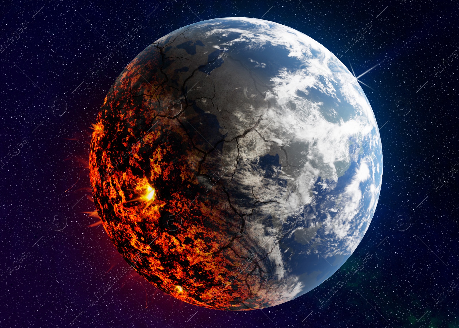 Illustration of Conceptual photo depicting Earth destroyed by global warming