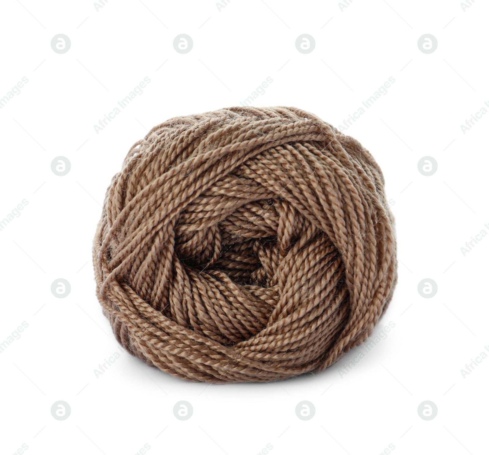 Photo of Soft brown woolen yarn isolated on white