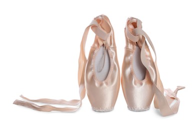 Photo of Ballet shoes. Elegant pointes isolated on white