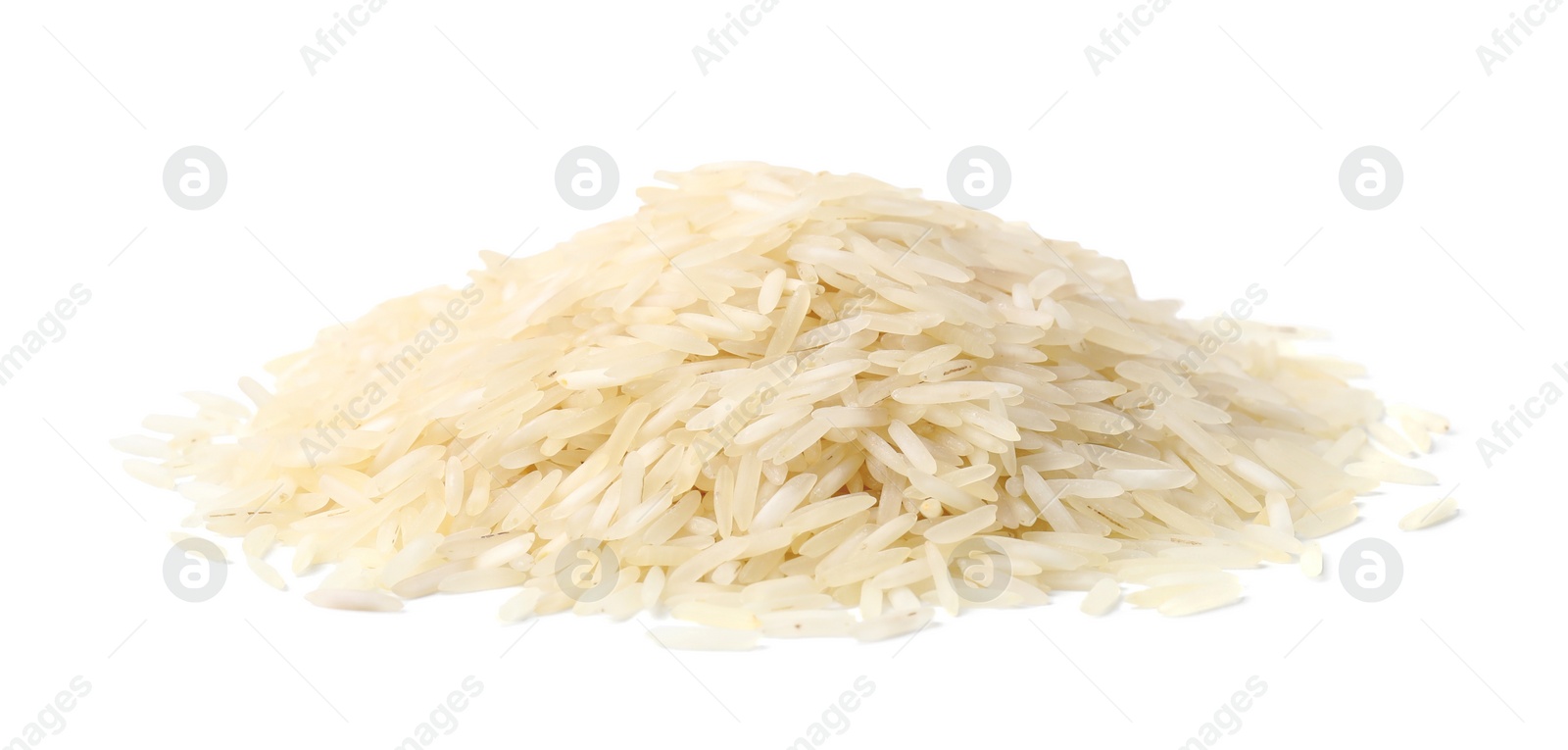 Photo of Pile of raw rice isolated on white