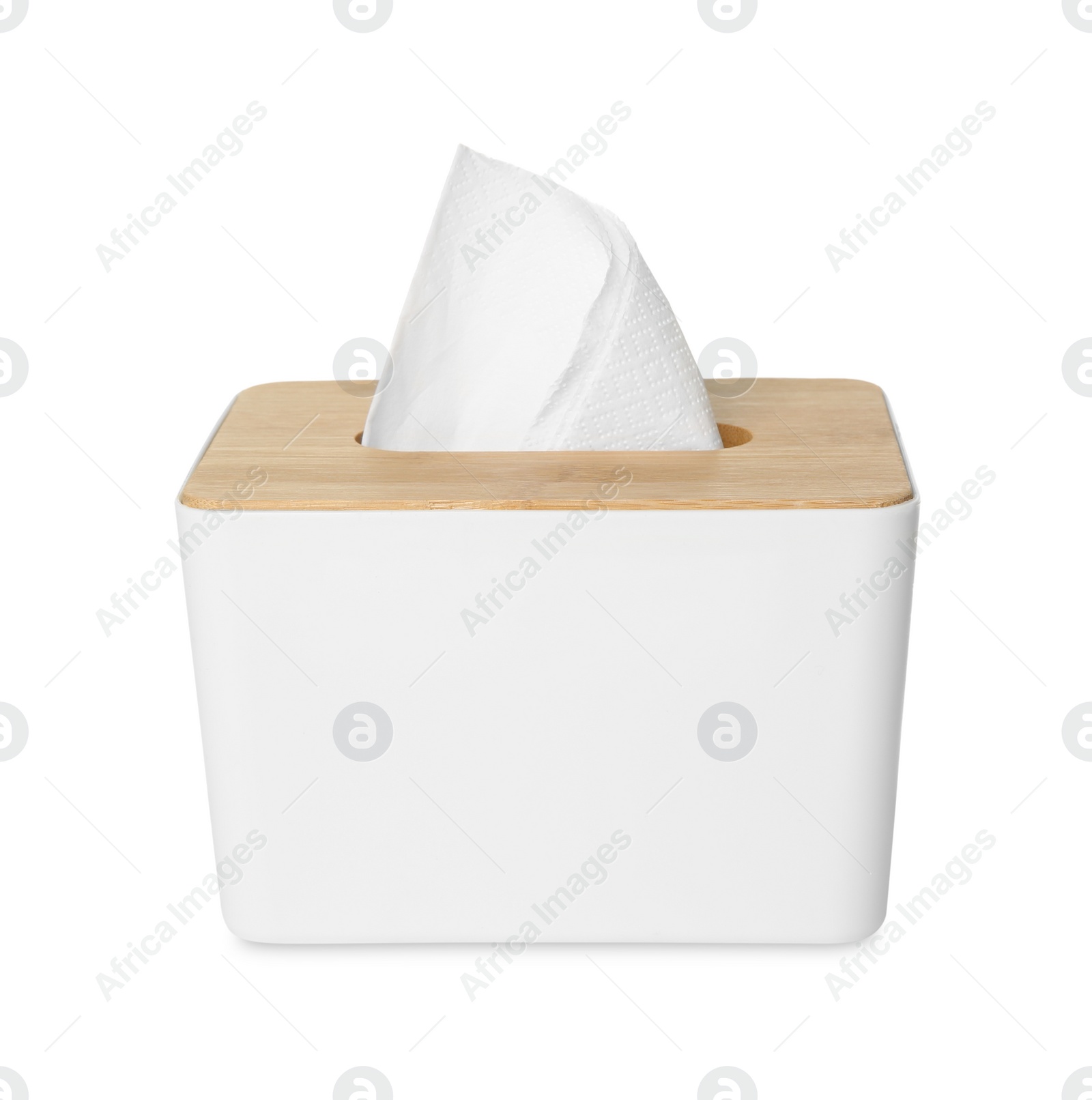 Photo of Holder with paper tissues isolated on white