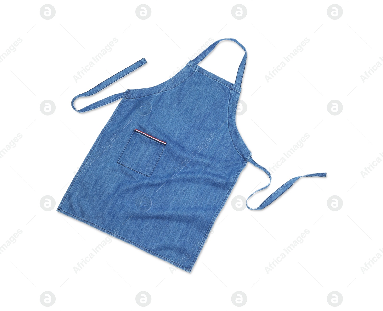 Photo of Denim blue kitchen apron isolated on white