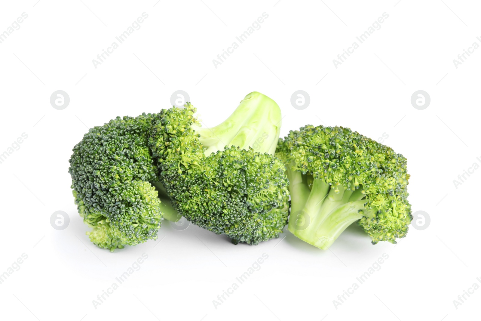 Photo of Fresh green broccoli on white background. Organic food