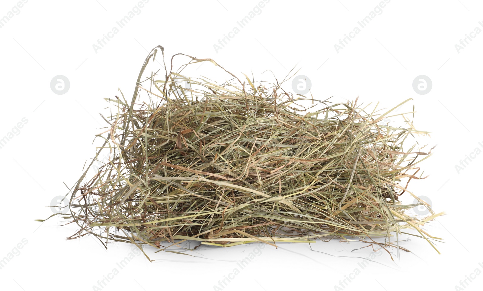 Photo of Dried hay isolated on white. Livestock feed