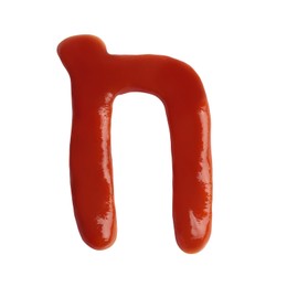 Photo of Letter N written with ketchup on white background