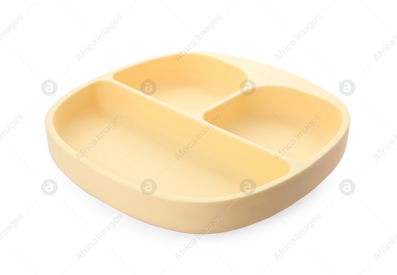 Photo of Plastic section plate isolated on white. Serving baby food