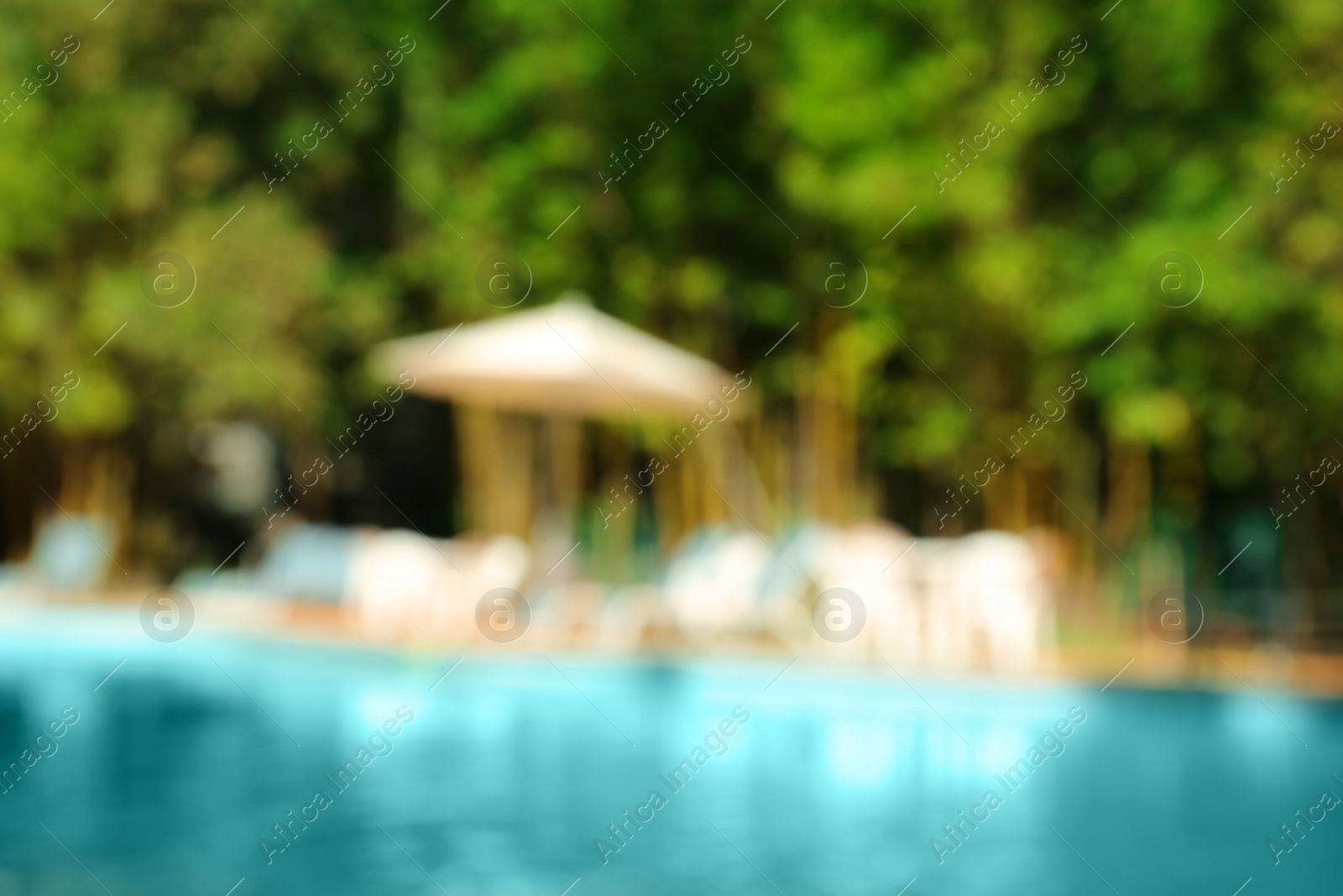 Photo of Blurred view of luxury pool and trees outdoors