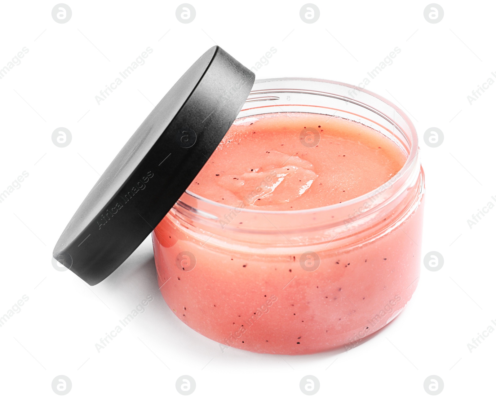 Photo of Container with natural scrub on white background