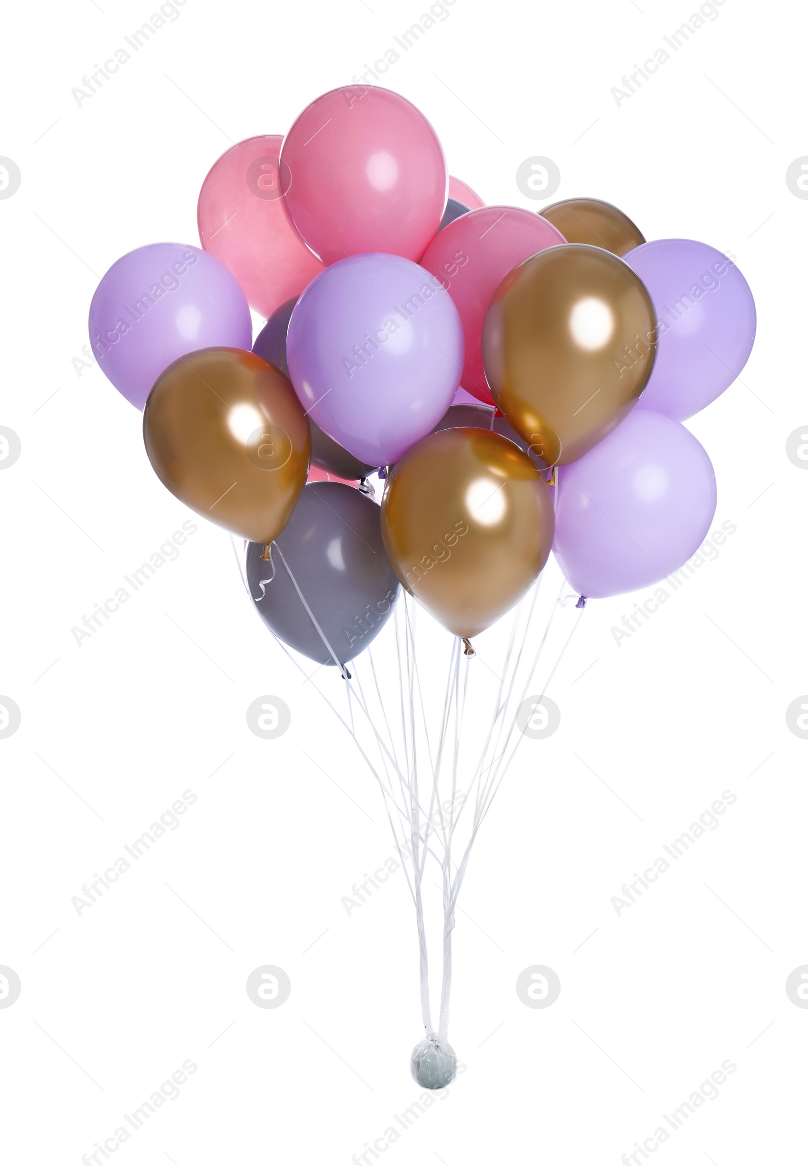 Photo of Colorful balloons on white background. Party object