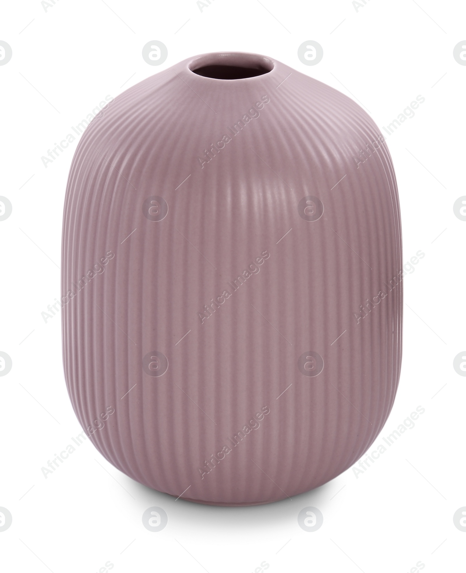 Photo of Stylish empty pink ceramic vase isolated on white