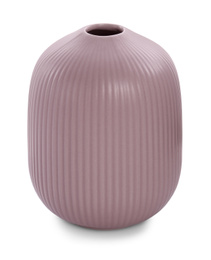 Photo of Stylish empty pink ceramic vase isolated on white