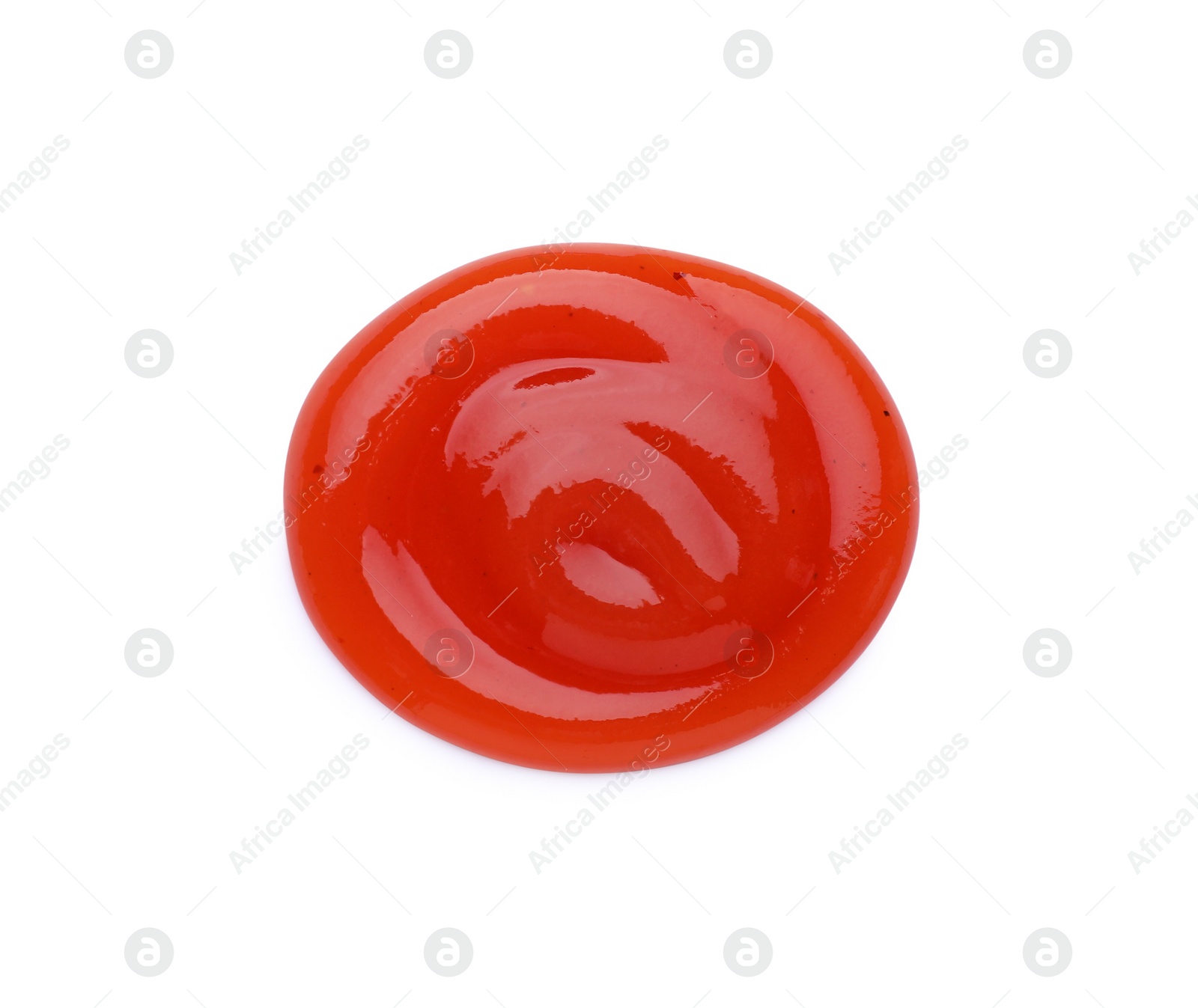 Tasty ketchup isolated on white, top view. Tomato sauce Photo of Tasty ketchup isolated on white, top view. Tomato sauce