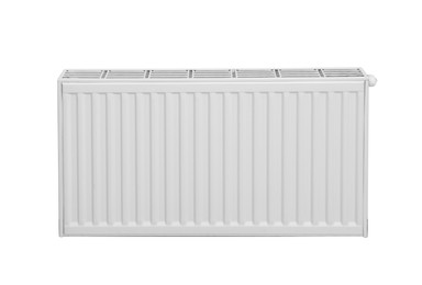 Modern panel radiator on white background. Heating system