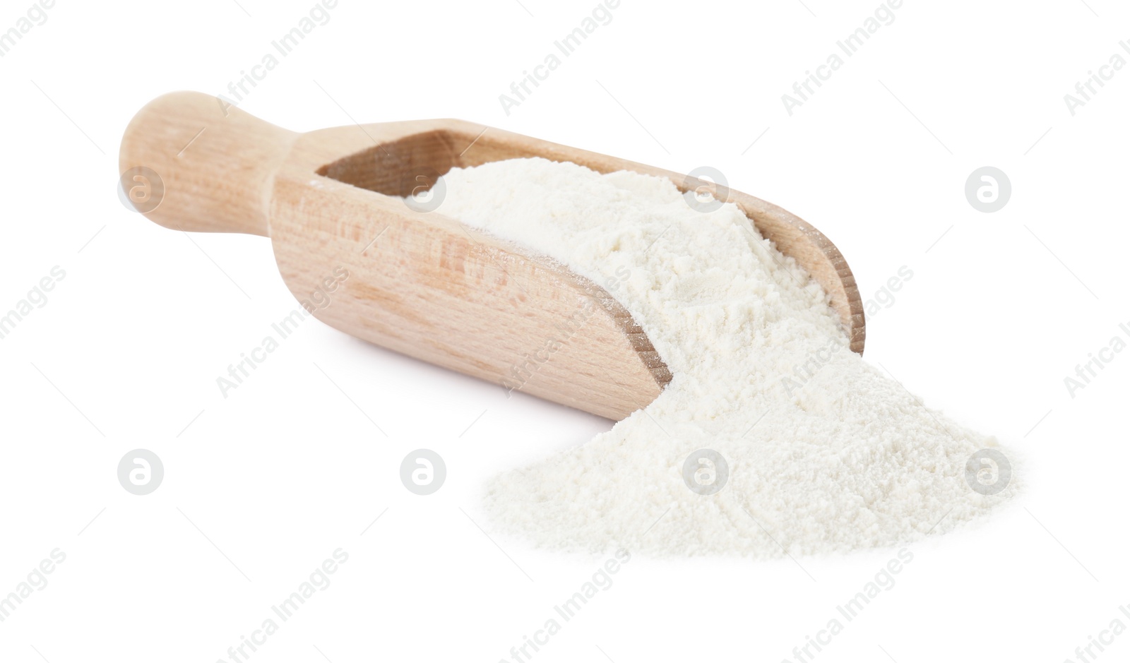 Photo of Baking powder and scoop isolated on white