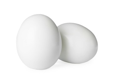 Fresh peeled boiled eggs on white background