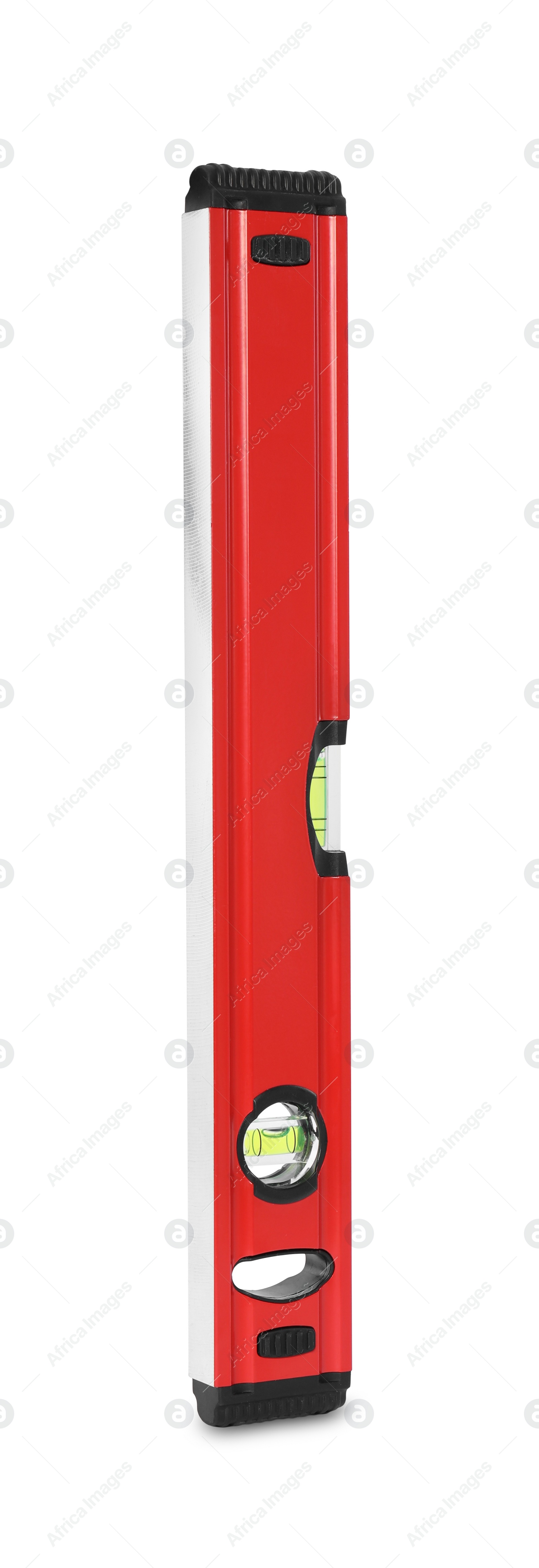 Photo of Red building level isolated on white. Construction tool