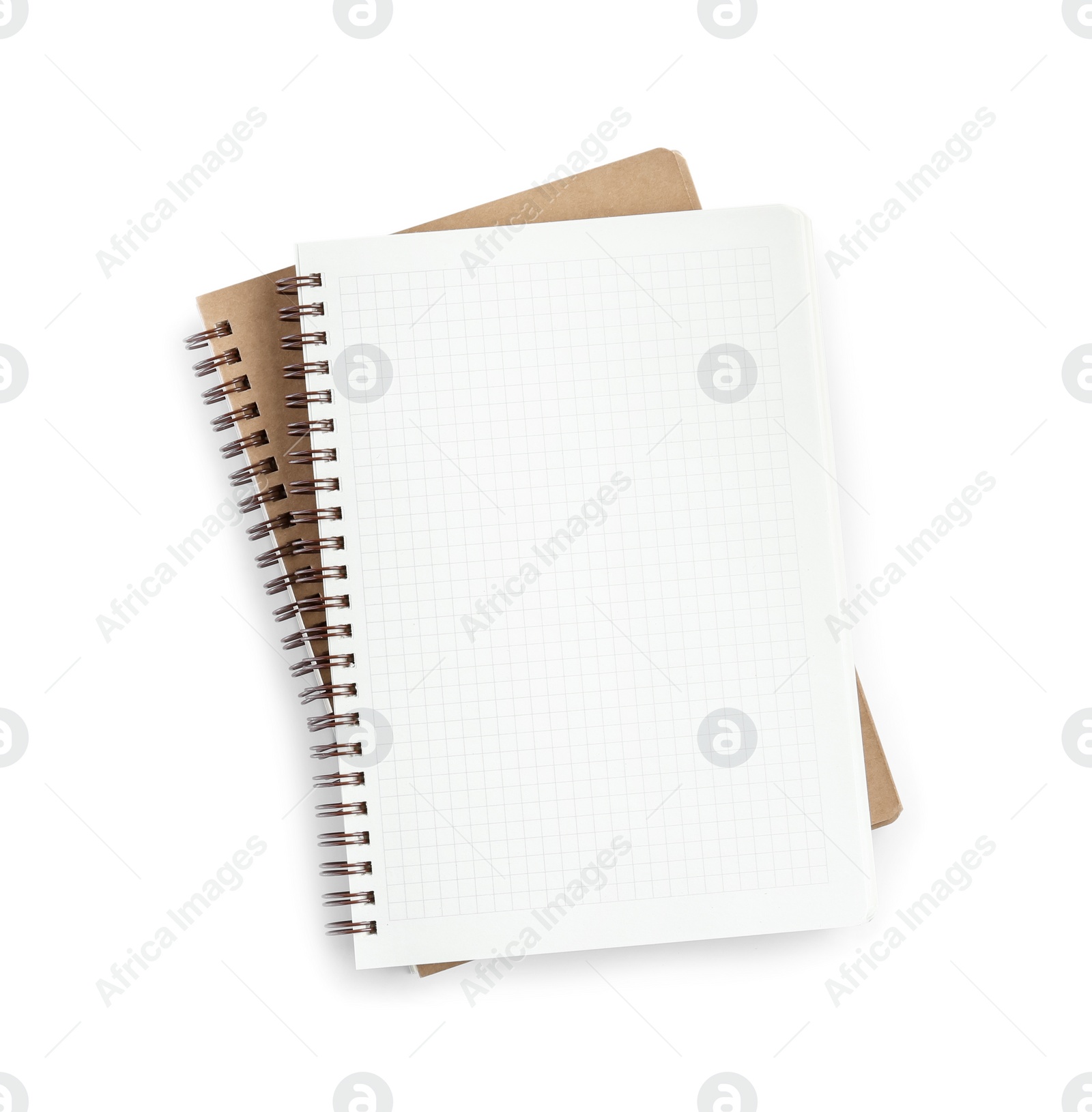 Photo of Two notebooks isolated on white, top view