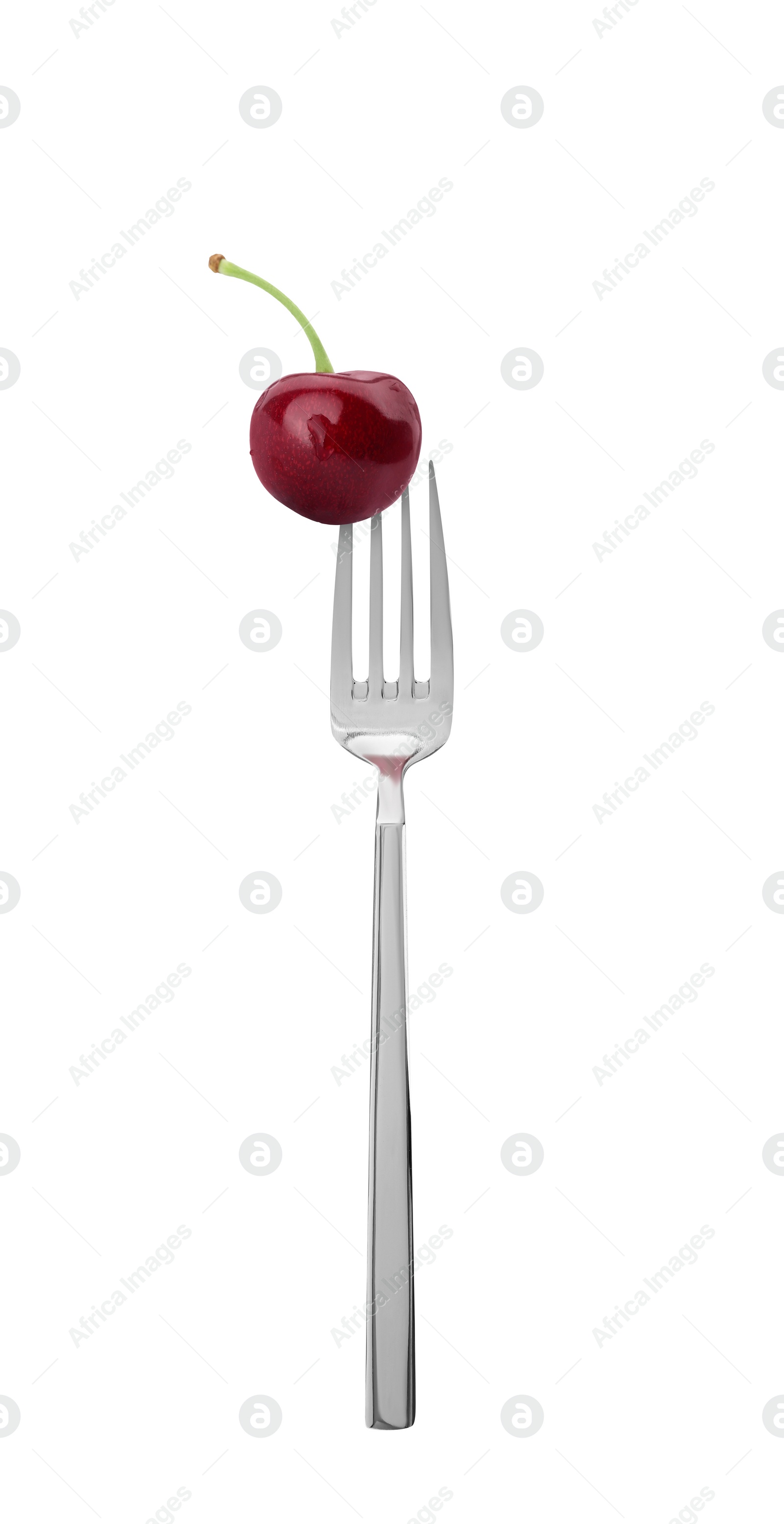 Image of Fork with fresh cherry isolated on white