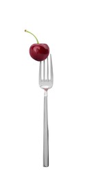 Image of Fork with fresh cherry isolated on white