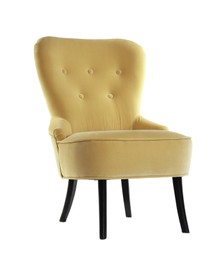 Image of One comfortable yellow armchair isolated on white