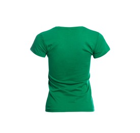 Photo of Mannequin with green women's t-shirt isolated on white. Mockup for design